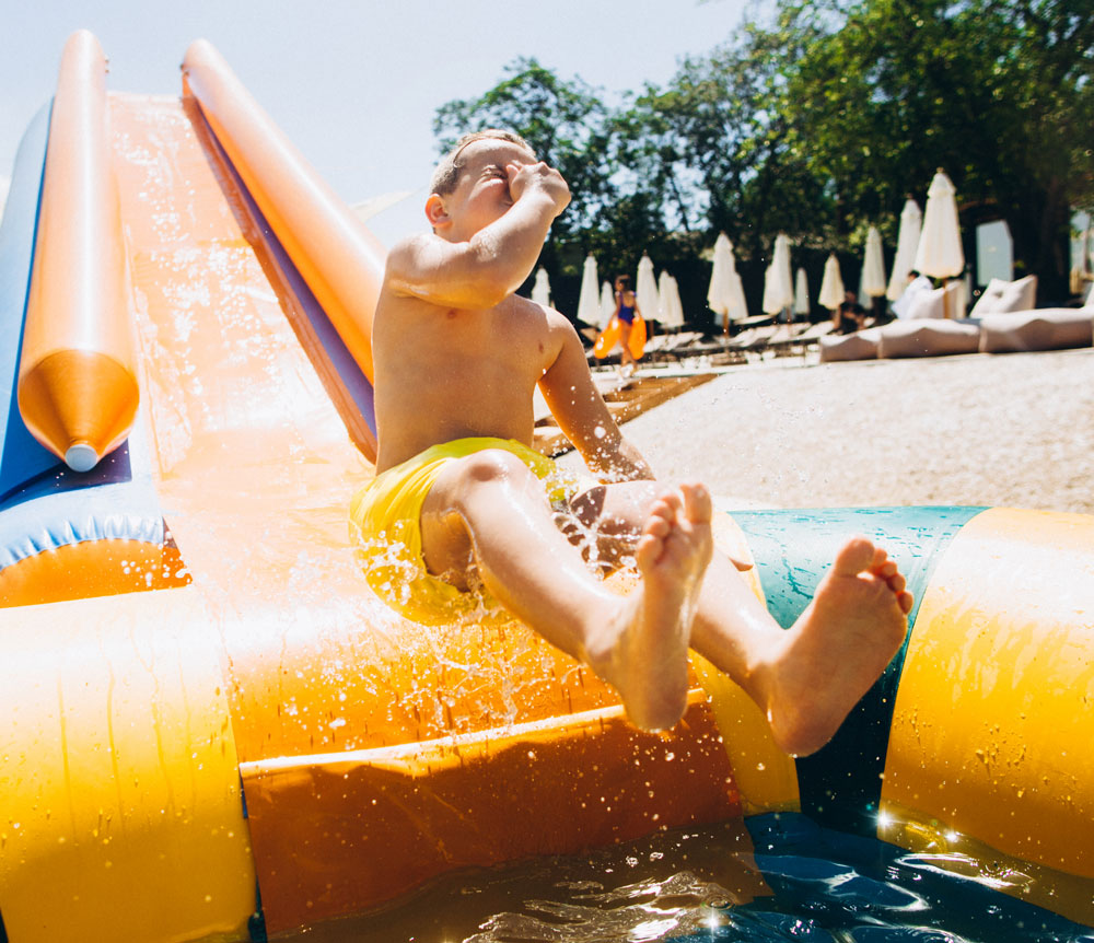 Bounce house with water slide